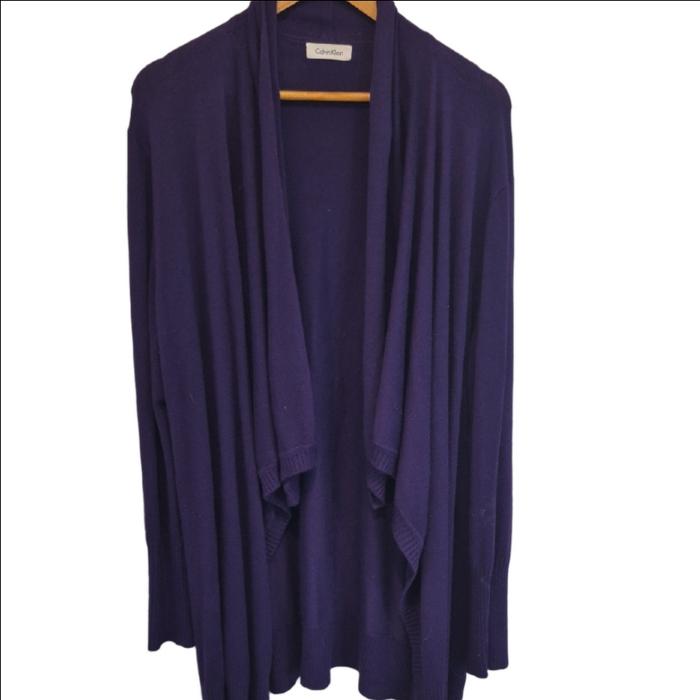 Calvin Klein Deep Purple Draped Open-Front Cardigan